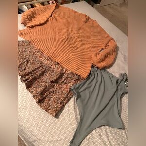 Orange Sweater and Floral Skirt Set